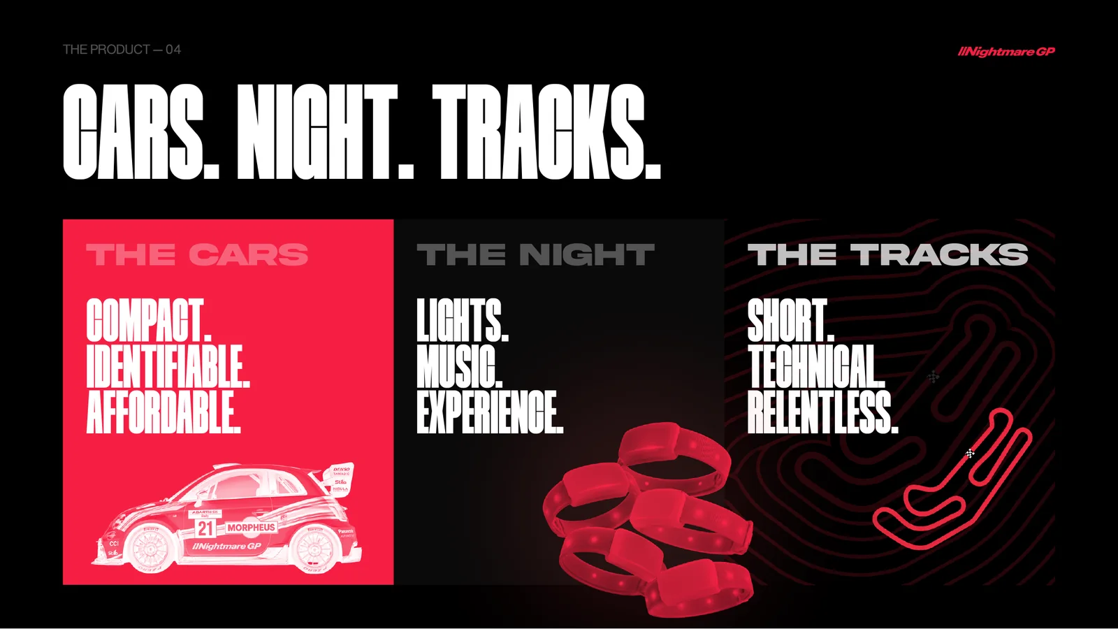 Nightmare GP pitch deck · cars, night, tracks
